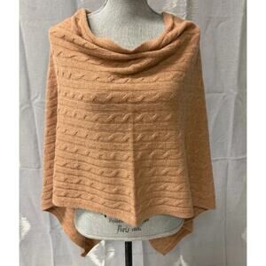 Claudia Nichole 100% Cashmere Cable Knit Poncho Wrap Topper Camel Tan One Size